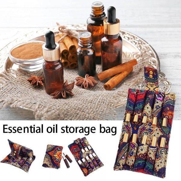

storage bags essential oil bag canvas printed 10 slots travel carrying pouch holds 10ml oils roller bottles