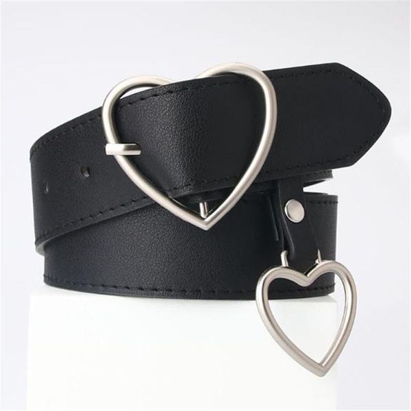 

belts fashion female band heart metal buckle pu belt 105cm * 3.5cm women lady black waistband, Black;brown