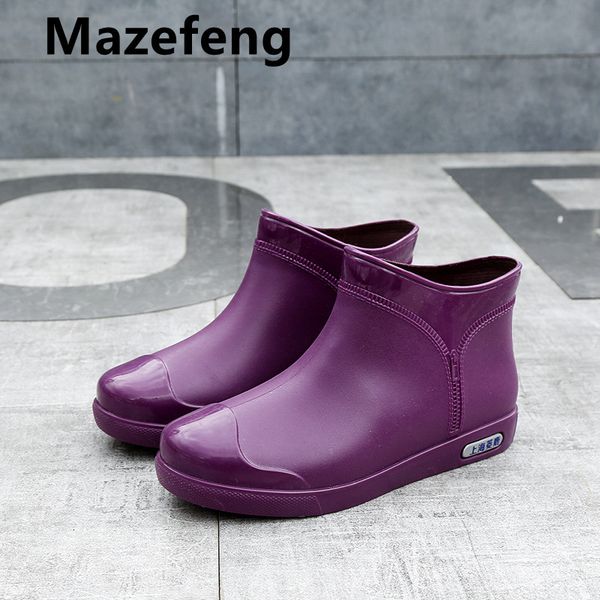 

boots rubber shoes women waterproof rain ankle autumn female water rainboots flats fsie, Black