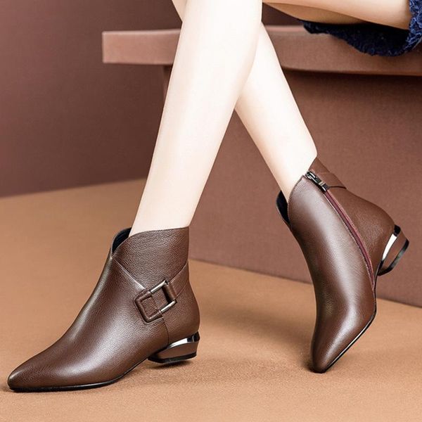 

boots short women 2021 autumn and winter pointed toe low heel tube ladies fashion, Black