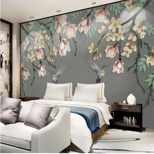 

wallpapers custom size 3d po wallpaper mural living room sofa tv backdrop european flower and bird picture for walls