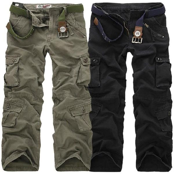 

men's pants shzq men cargo casual loose multi pocket camouflage military men's street joggers plus size 44 long tro, Black