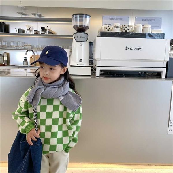 

autumn winter children knitted plaid fashion base sweaters 211201, Blue