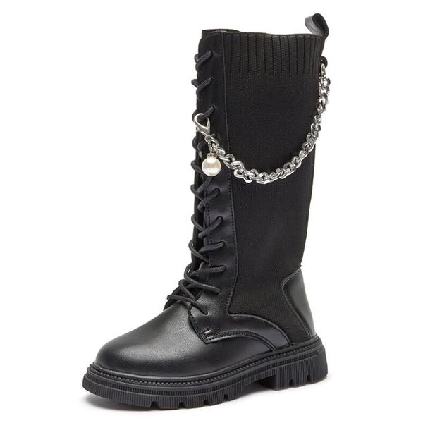 

girls martin boots 2021 autumn sneakers winter new children knee-high fashion suede rubber soft platform kids snow shoes, Black;grey