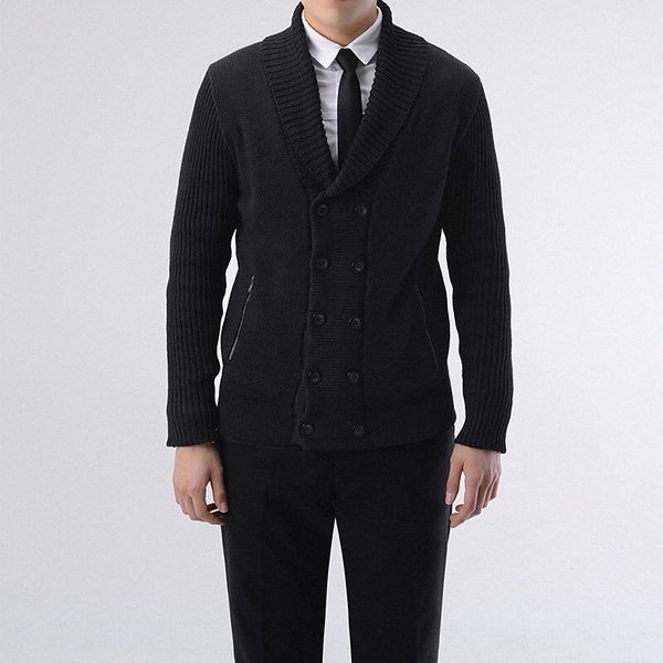 

men's cardigan knitted solid color stylish vintage style long sleeve sweater cardigans shirt collar fall winter wine army green gray x2, White;black