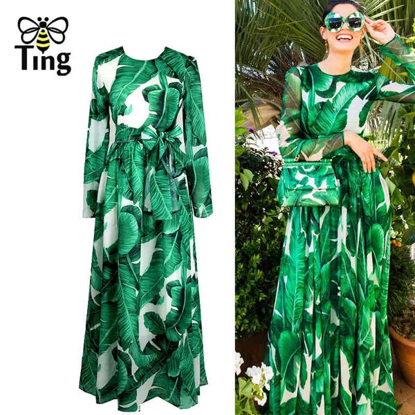 

vintage design green plantain leaf maxi long dress party dinner dresses with sashes women summer largos haut plus elbise 210513, Black;gray