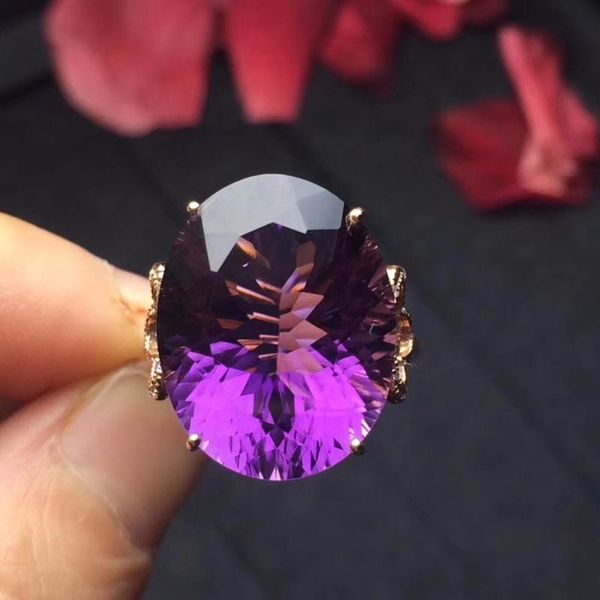 

cluster rings fine jewelry real pure 18 k rose gold au750 100% natural amethyst gemstones female for women ring, Golden;silver