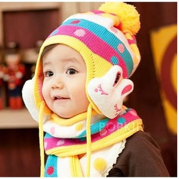Кролик детские девушки вязание крючком шляпа младенческой шарф набор детей крышка шансы берет детей зимние ушные каска шляпы шапки фотографии реквизиты 210413