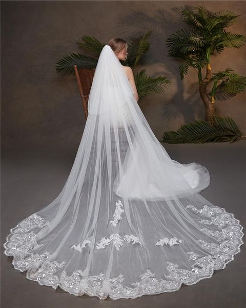 

bridal veils style lace cathedral 2 layers wedding veil 3 meters with comb blusher accessories, Black
