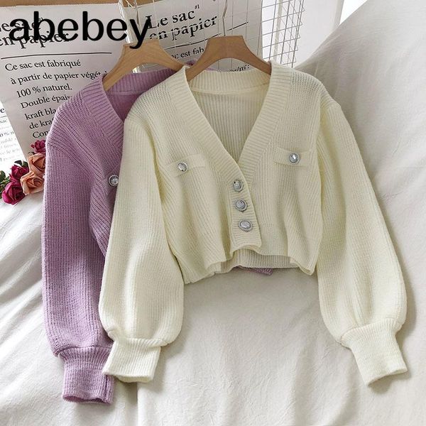 

women's jackets sweaters women clothes korean temperament retro coat v-neck single-breasted lantern sleeves knit cropped cardigan top, Black;brown