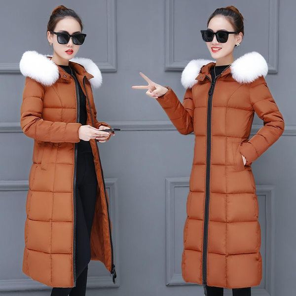 

women's fur & faux [wholesale and foreign trade] cotton padded 2021 winter clothes long knee thick slim warm, Black