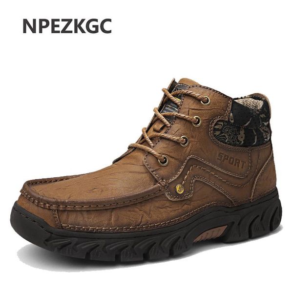 

boots 2021 outdoor casual shoes british business men's leather male hiking work, Black