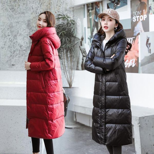 

women's down & parkas fashionable jacket women long thick hooded white duck coats oversized winter single breasted puffer coat, Black