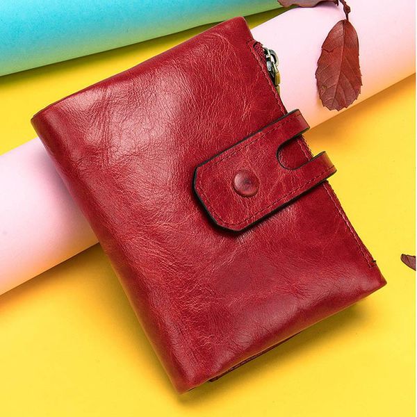 

wallets luufan genuine leather women's wallet red black soft cowskin short purse with coin pocket female lady small card holder