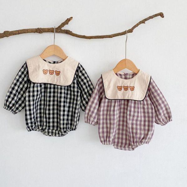 

rompers 2021 autumn baby long sleeve clothes three bear embroidery bodysuit for boys and girls jumpsuit cotton toddler onesie 0-24m, Blue