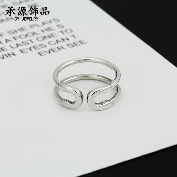 

thai silver small versatile net red trend pin women's ring, Golden;silver