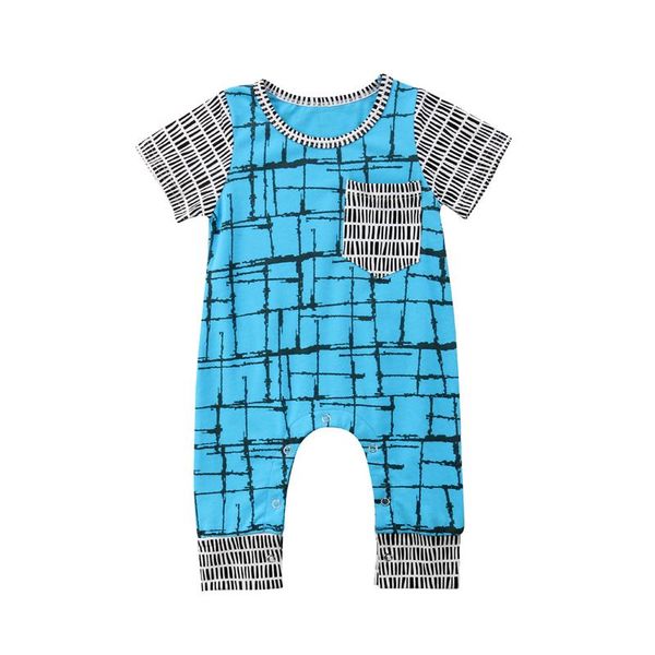 

jumpsuits lioraitiin born infant baby boy romper short sleeve print irregular grid jumpsuit playsuit summer clothes outfits, Blue
