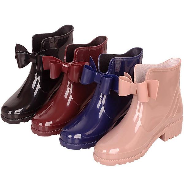 

boots ladies fashion rain women short pvc ankle boot platform heel waterproof rubber botas 2021 jelly elastic rainly shoes, Black