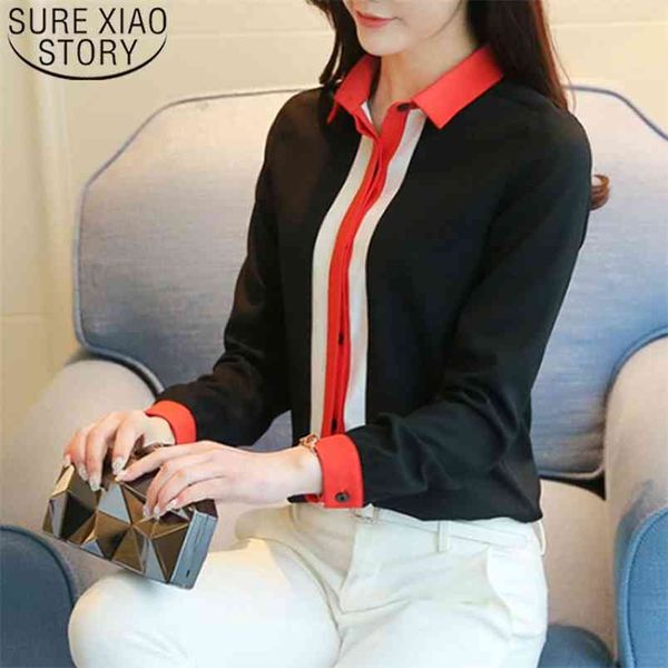 

autumn/spring women chiffon blouses long sleeve casual office lady elegant clothes 5410 50 210506, White