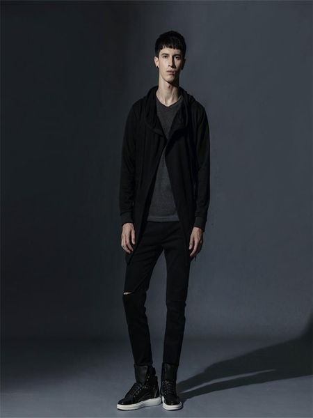 

men's trench coats dark aesthetic urban youth fashion logo long cardigan cape sleeves personality coat large size hoodie, Tan;black