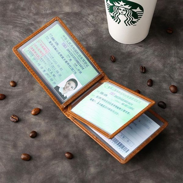 

card holders casual layer oil wax skin holder multi-functional motor vehicle driving license document bag id designer pouch, Brown;gray