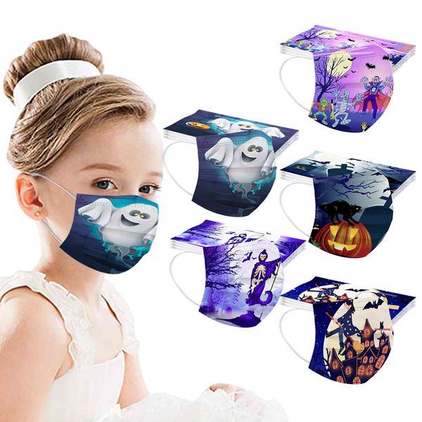 

color halloween printing creative three-layer dust mask face disposable children's