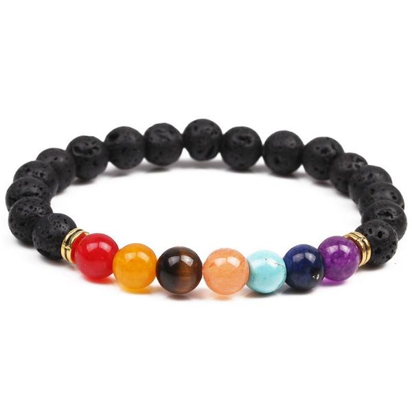 

beaded, strands mens womens 7 chakra healing bracelet lava stone diy beads jewelry balancing bracelets, Black