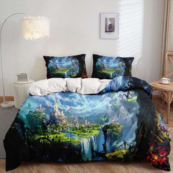 

bedding sets luxury 3d printed forest fairy tale castle set duvet cover pillowcase home textiles king  size bedcloth