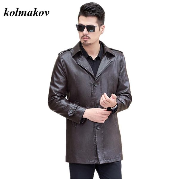 

men's fur & faux arrival style men boutique faxu leather pu trench coat business solid epaulet single button plus size m-7xl, Black