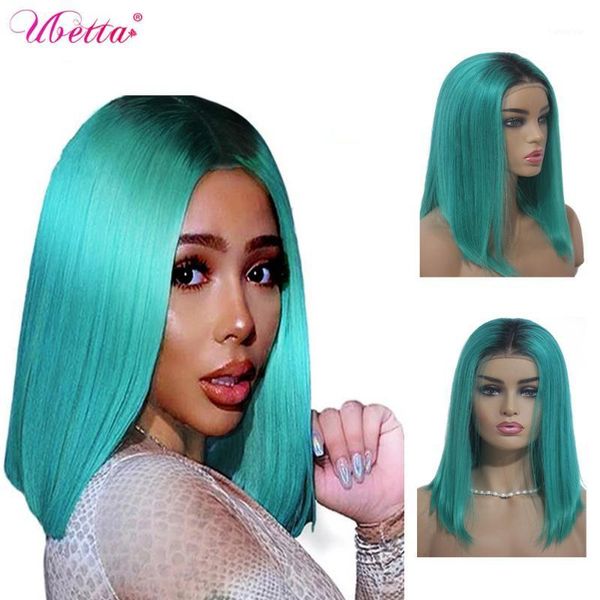 

100% real hair wigs 1b lake blue human ombre short bob wig straight pre plucked cosplay remy black women1, Black;brown