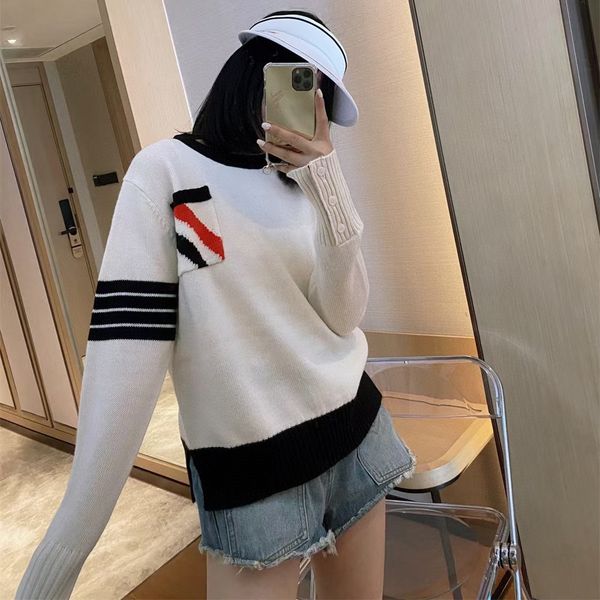 

tb2021ss autumn and winter new products contrast color splicing four bar design half high collar long sleeve pullover knitted top, Black