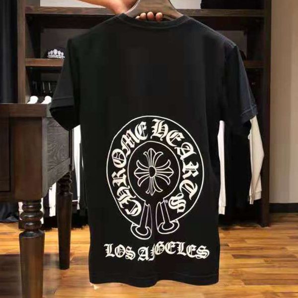 

croosin chaopai summer big horseshoe cross sanskrit series short sleeve street style men's and women's same pure cotto, White;black