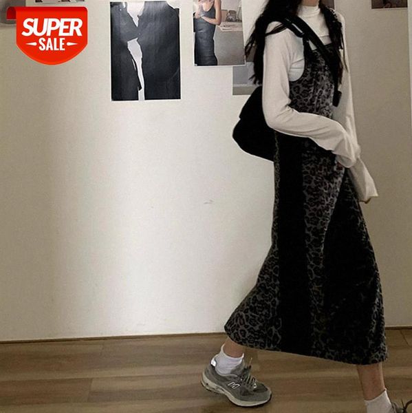 

[1/6 10:00am] plush leopard print suspender skirt slim-fit square neck fashion mid-length #f20v, White;black