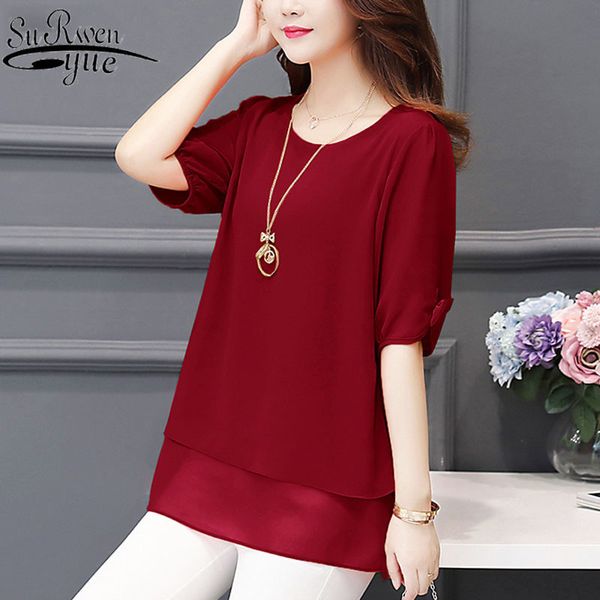 Camisas de roupas de moda coreana Plus size 4xl-5xl blusa chiffon meio sólido manga borboleta mulheres e tops 3726 50 210427