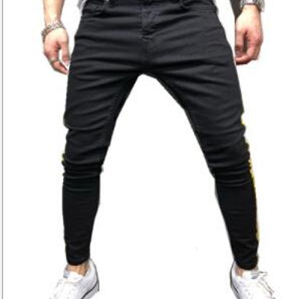 

mens fashion high street slim jeans long trousers pencil side striped design washed jeans male hip hop denim pants, Blue
