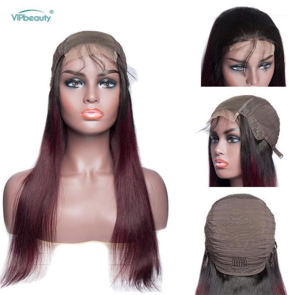 

brazilian 1b-99j straight human hair wigs 4x4 lace frontal 100% remy 150 density for black women vipbeauty1, Black;brown