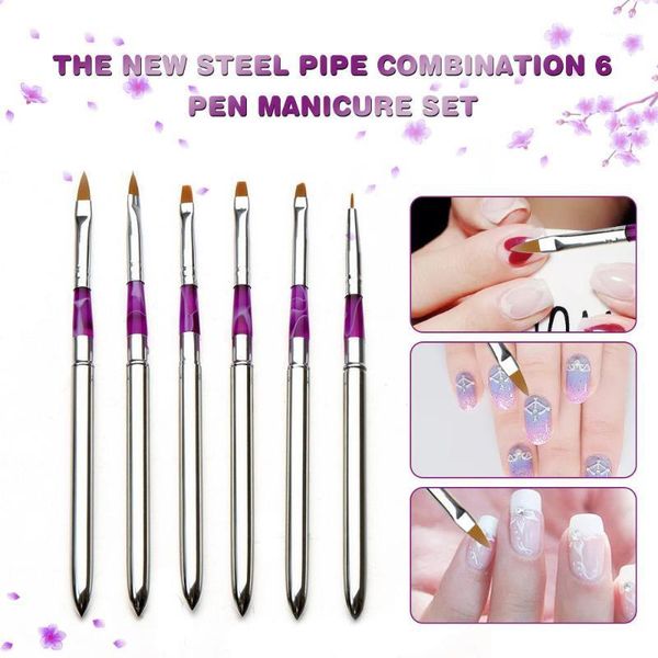 

pcs women gel nail brush tools set flower pen fan dizzy steel tube combination 6 manicure set1
