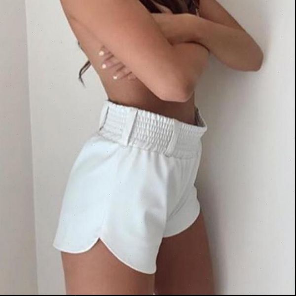 

fashion black leather autumn women shorts casual pu feminino elastic high waist wide leg biker, White;black