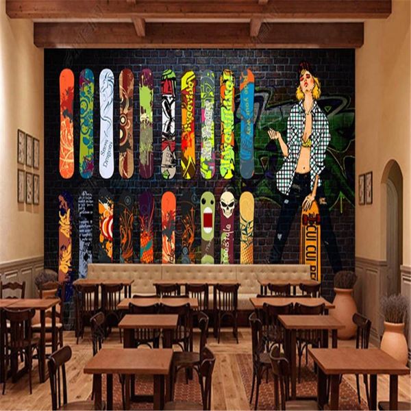 

wallpapers custom street sports skateboard graffiti industrial decor nostalgic brick wall background papers murals