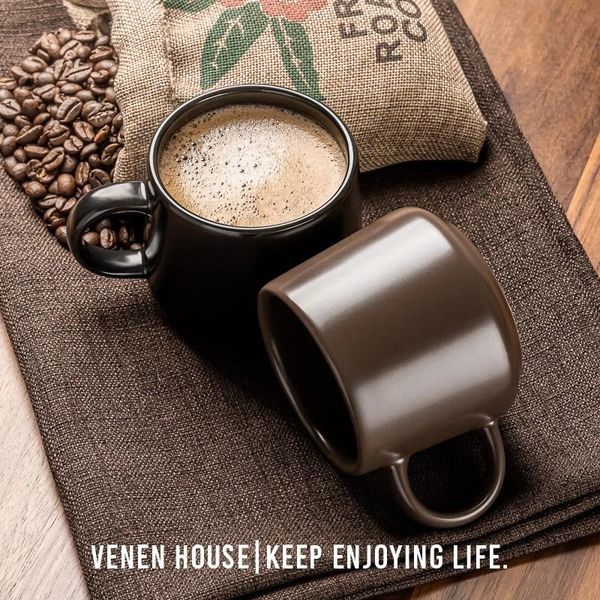 

cups & saucers european style luxury mug and saucer set retro matte premium cup men's gift frosted black coffee with wooden tray 300ml