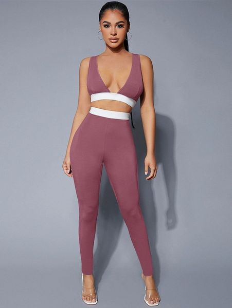 

sxy contrast trim tank & leggings set 297m#, White