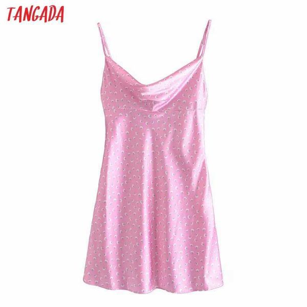 

tangada women pink flower satin short dress strap adjust sleeveless fashion lady summer dresses vestido 3h483 210609, Black;gray