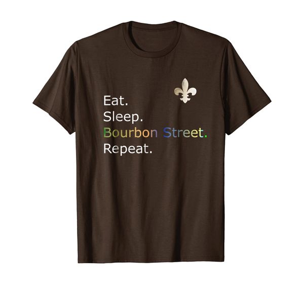 

new orleans tees: eat sleep bourbon street repeat t-shirt, White;black