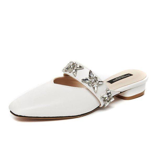 

dress shoes fashion women mules covered toe slippers sandals 2021 spring autumn pu leather pointed crystal square heel pump, Black