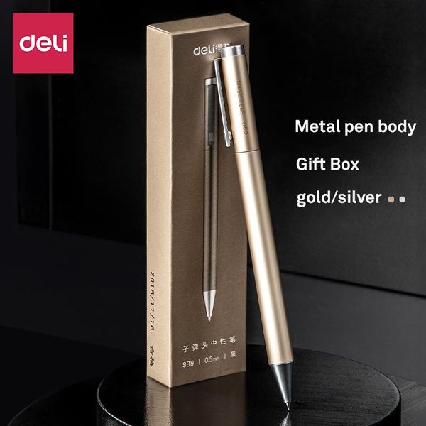 

gel pens deli metal pen business office rotating gold signature carbon 0.5mm black signing silver conference