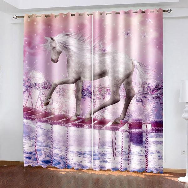 

luxury blackout 3d window curtains for living room bedroom customized size white horse drapes cortinas curtain &