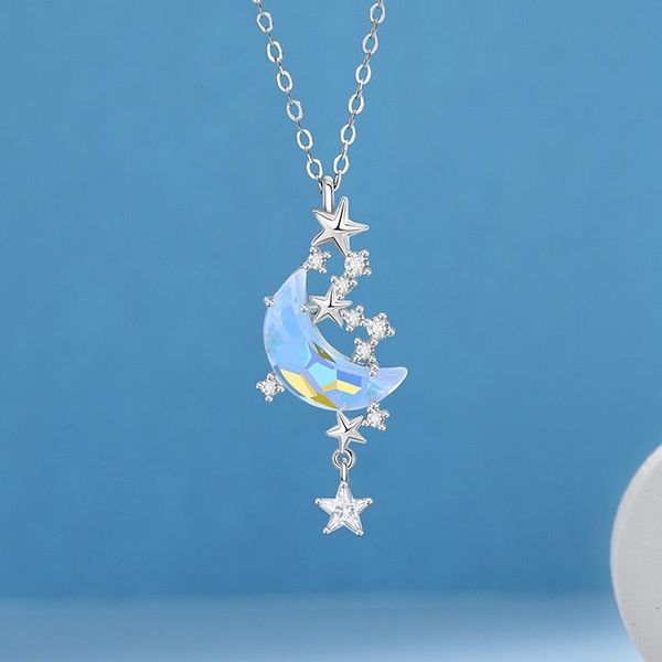

chains fashion silver moon stars diamonds necklace women's neck chain pendant clavicle temperament trendy jewelry gift