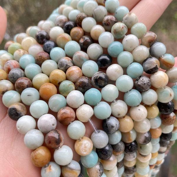 

other 2.5mm hole natural amazonite smooth round multicolor stone beads 8/10/12mm for necklace jewelry making strand 15"