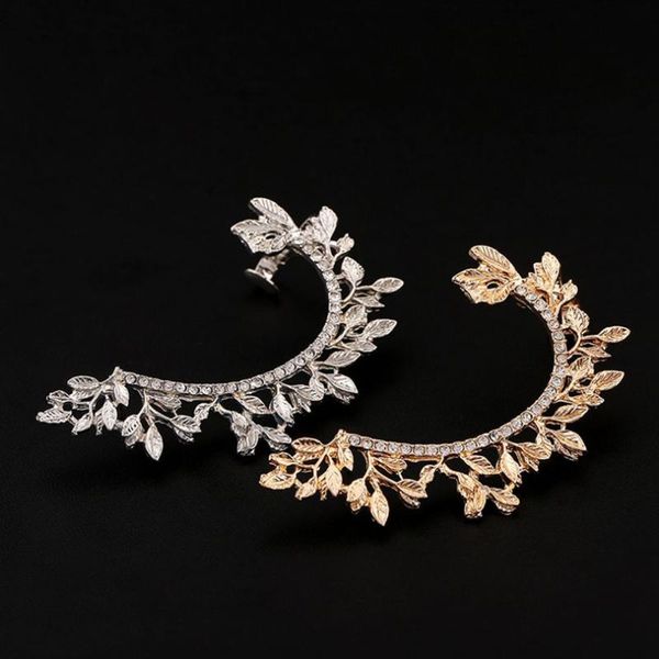 

clip-on & screw back zldyou punk jewelry women gift gold silver plated crystal ear cuff curved full rhinestone vintage leaf zinc alloy clip