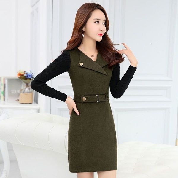

dress 2021 female korean ed in elegant ladies'wool office robe vintage femme party plus size, Black;gray
